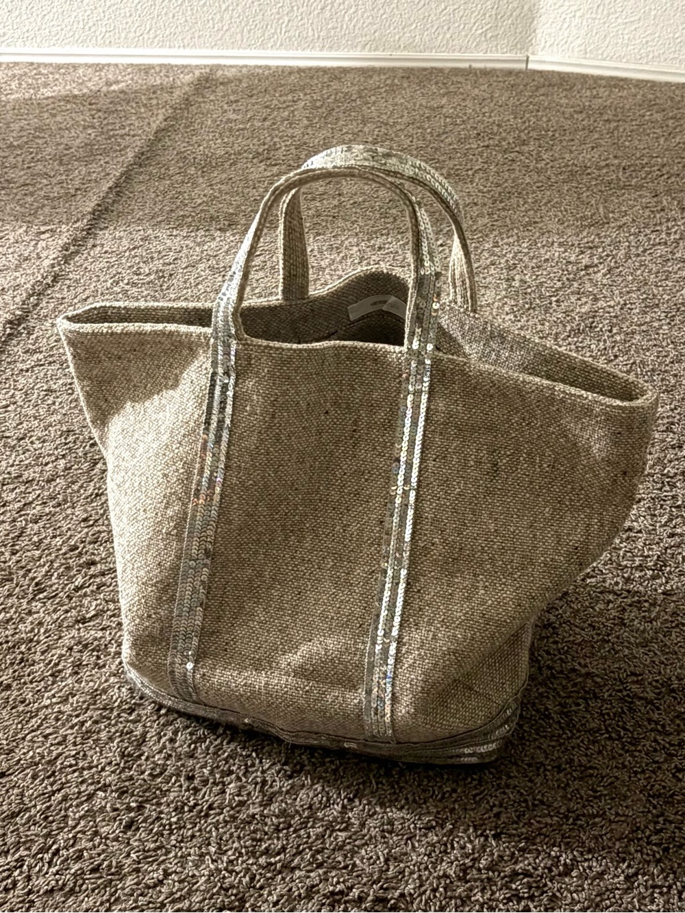 Vanessa Bruno Sequin Trim Beige Tweed Tote Bag